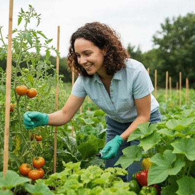 Person inspecting a garden for pests with natural insect repellent