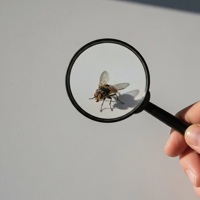 Magnifying glass over an insect, representing pest identification
