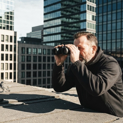 Professional bird control expert inspecting a rooftop for bird activity