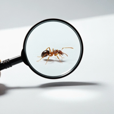 Magnifying glass over a household pest, illustrating identification
