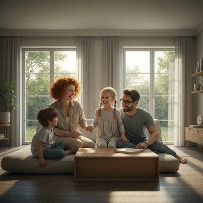 Family in a clean, pest-free home environment